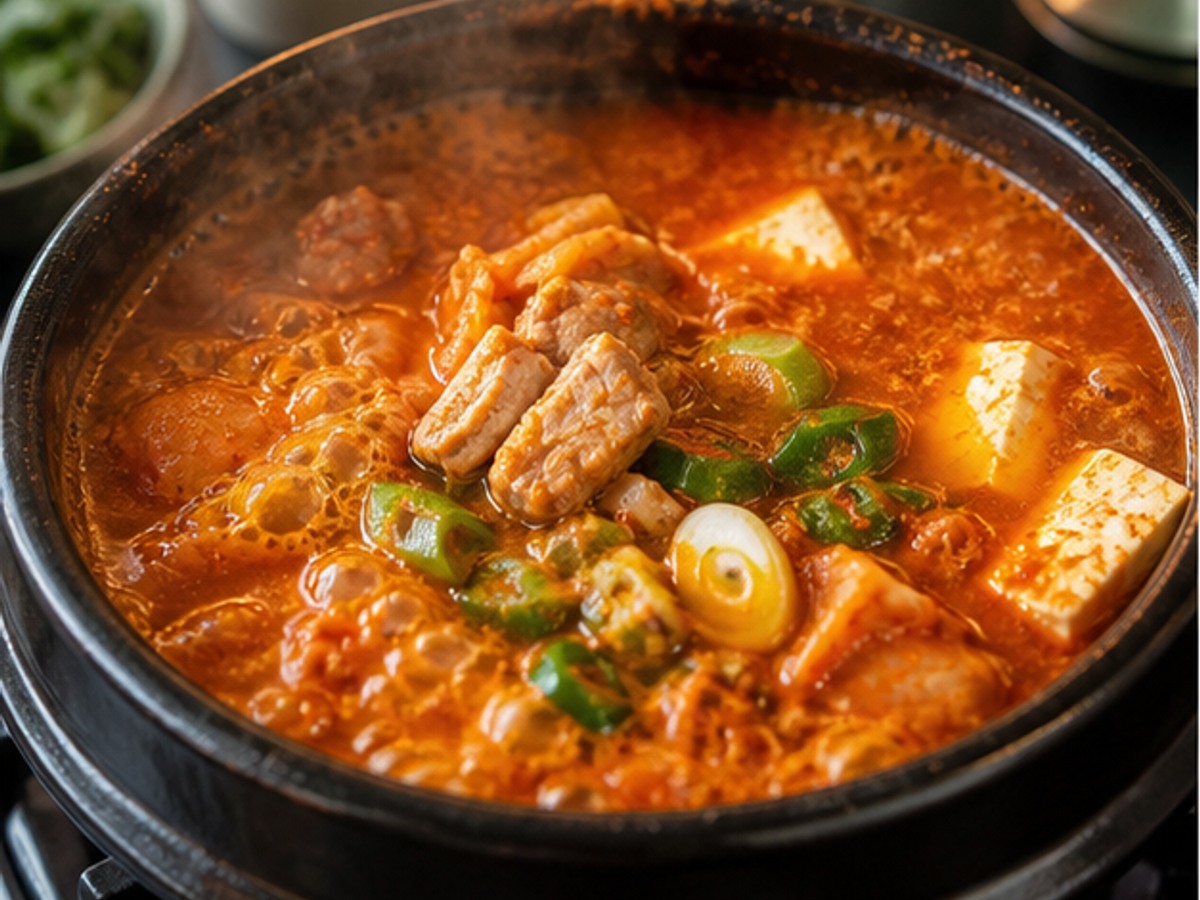 뚝배기에 끓인 돼지고기 김치찌개